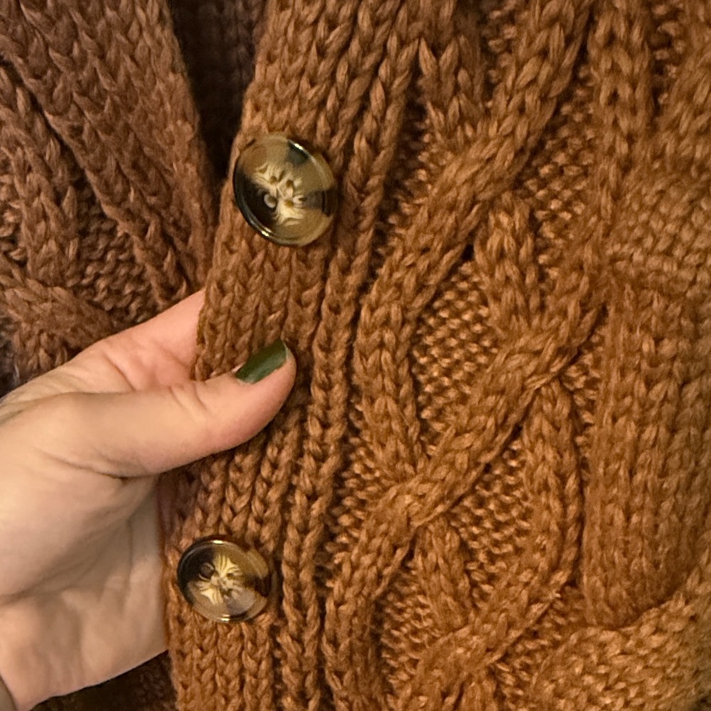 Carley Jeans Chunky Cable Knit Open-Front Cardigan - Brown - Picture 3 of 3